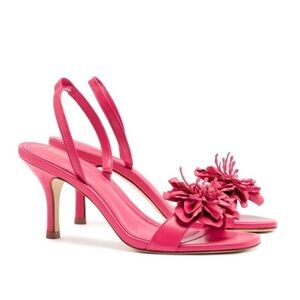 New Larroude Hibiscus Slingback Sandals Magenta Pink Leather Size 7